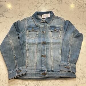 NWT Lands End Denim Blue Jean Snap Button Jacket Size Medium Youth 8